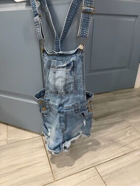 Kids Light Blue Denim Short Overalls with Adjustable Straps